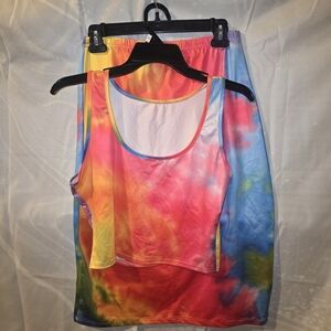 Colorful Tie-Dye Tank Top and Skirt Set